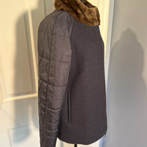 Piazza Sempione Ladies Jacket, Wool, Fur Collar, Quilted Puffer, Size 8, Gray - Picture 9 of 9